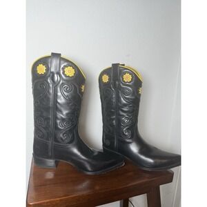 RANCH ROAD Rosette Black Leather Western‎ Women's Boots Made in Spain 10 B